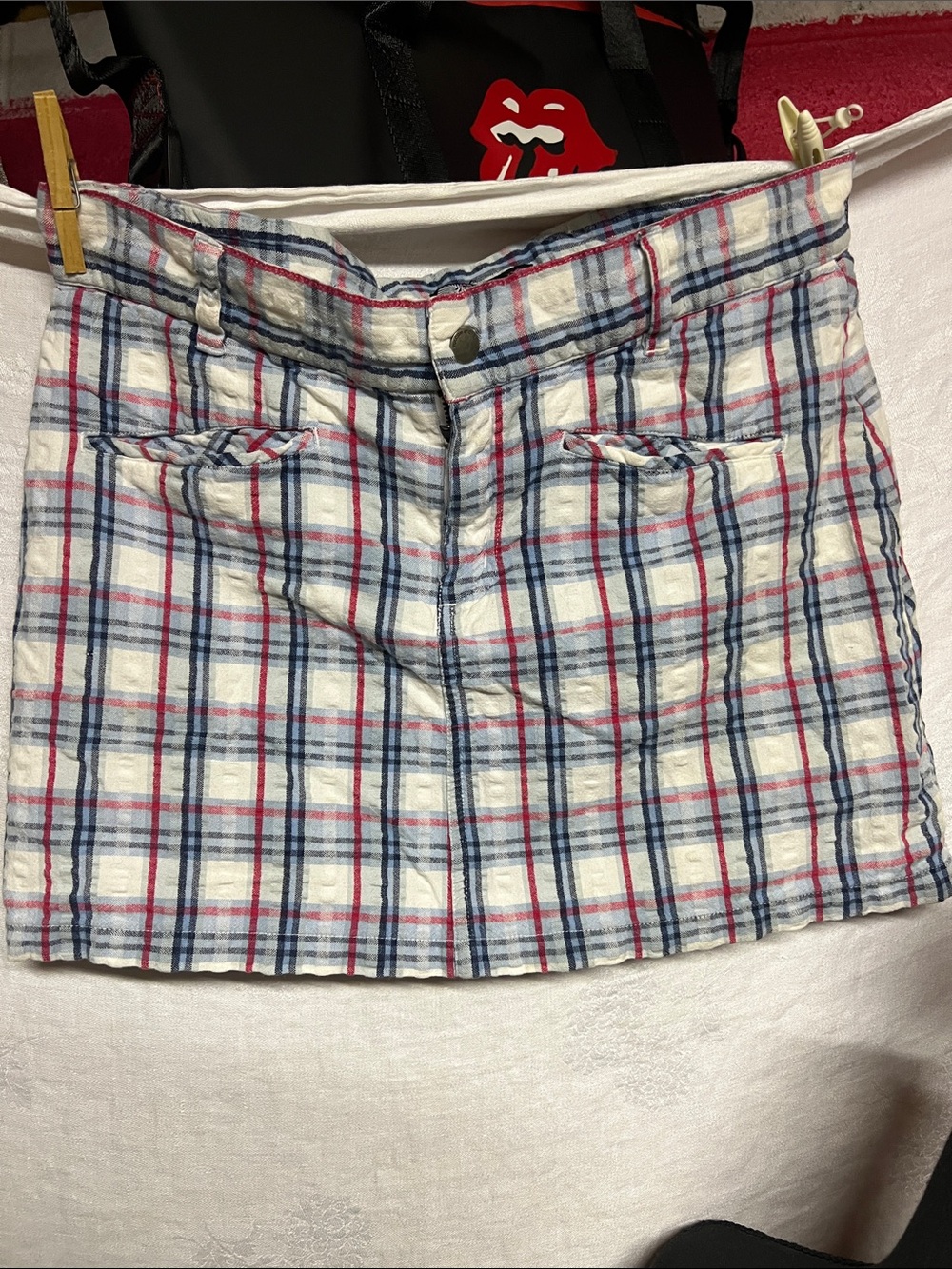 Volcom White Plaid Mini Skirt with Navy & Red Checks vintage